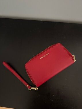 Michael Kors Red Leather Zip-Around Wristlet